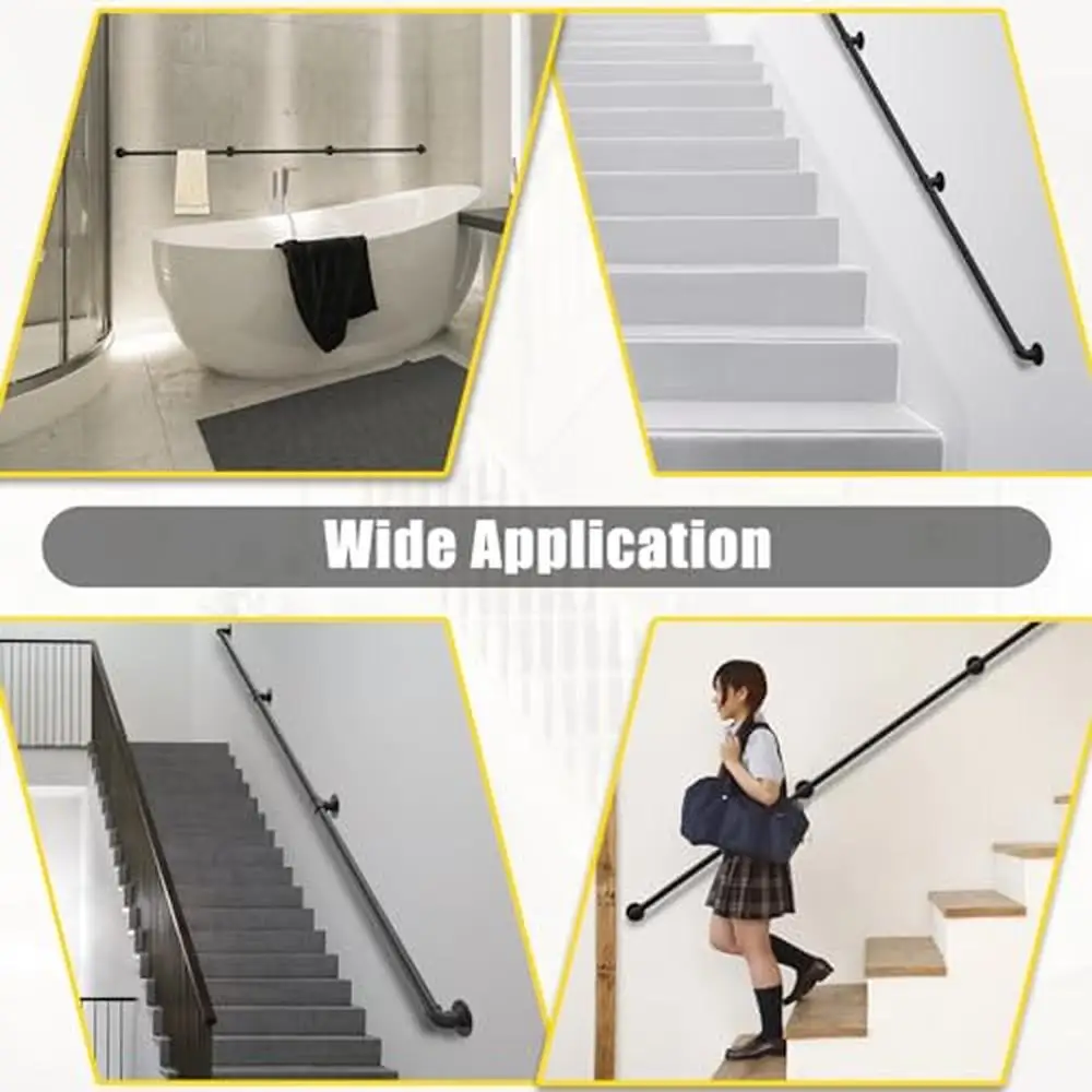 9FT สีดําท่อเหล็กอุตสาหกรรม Handrail บันได Loft Porch กลางแจ้งในร่มความปลอดภัยราววิลล่าบาร์และอพาร์ทเมนท์ Easy DIY