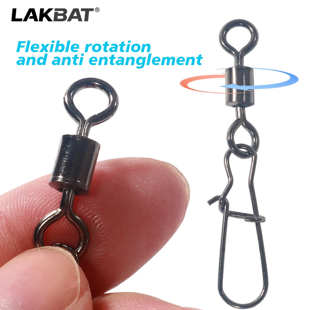 LAKBAT Stainless Steel Barrel Swivel Bearing Rolling Connector Fishing Tackle Accessory Rotate Swivel Joint Multi-spec Combo Set