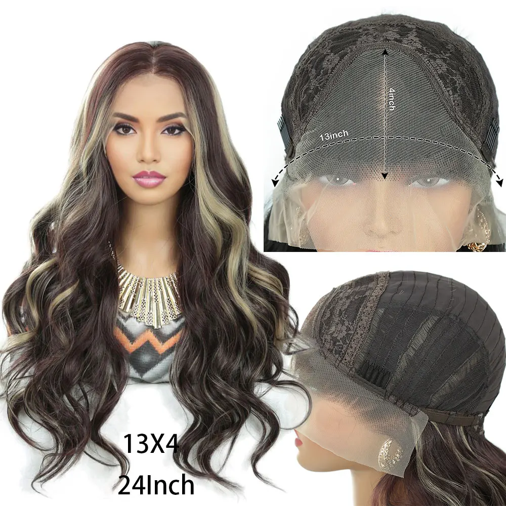 

ALIBABY 13X4 синтетический парик спереди, объемная волна, синтетические кружевные парики для женщин, термостойкие волосы, парик для косплея