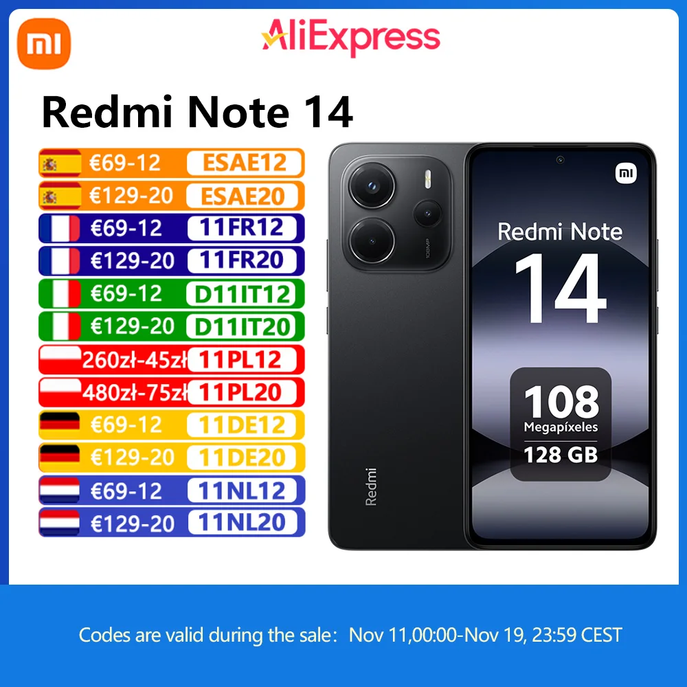 Xiaomi-Redmi Note 14 4G Smartphone NFC, Helio G99-Ultra, Tela AMOLED de 6,67 ", 120Hz, 108 MP, Câmera IA, Bateria 5500 mAh,Carregador não incluído