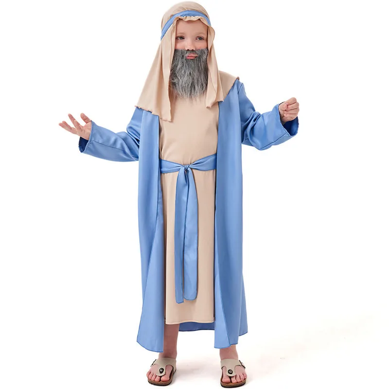 Carnival Halloween Kid Noah Costume Biblical Shepherd Toga With Beard Cosplay Fancy Party Dress