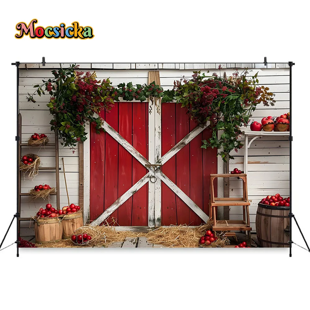 Kinder Bauernhof Geburtstags feier Hintergrund rote rote Tür Holzbrett Dekoration Hintergrund Fotografie Junge Mädchen Kuchen Smash Fotostudio
