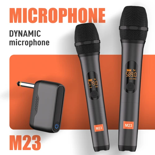 Micrófono inalámbrico M23 UHF, sistema de Karaoke de 2 canales, batería de litio integrada, micrófono de mano inalámbrico para altavoz de fiesta de Iglesia