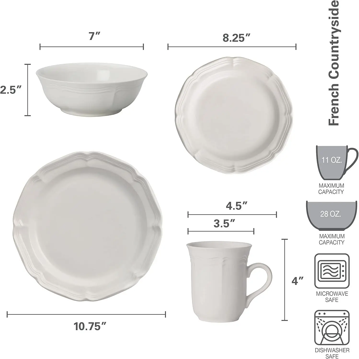 French Countryside 16-Piece Dinnerware Set, Service for 4
