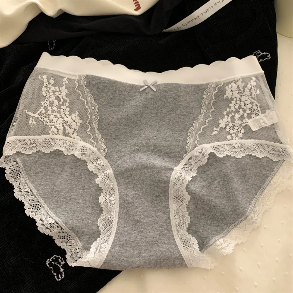 

Summer Mid-waist Mesh Lace Underpants Cotton Bow Sweet Panties Thin Sweet Women Underwear Girl