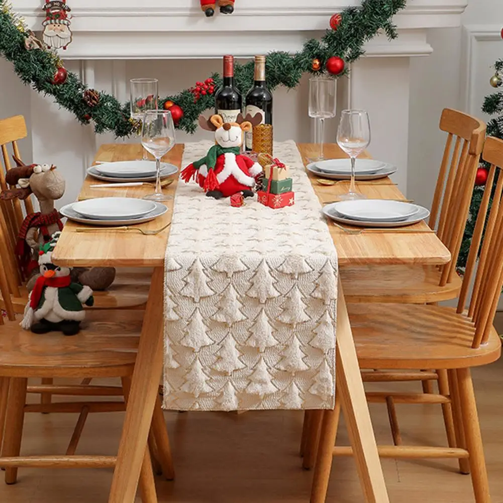 Holiday Table Decoration Christmas Table Runner Soft Plush Jacquard Sequin Xmas Tree Decoration Seasonal Autumn Dining for Home