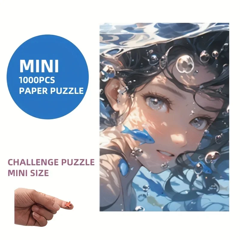 38 x 26 cm Mini-Puzzle mit 1000 Teilen, Meeresmädchen-Paare – Mini-Größe, Premium-Papierkunst, Wanddekoration, einzigartiges Geschenk für Familie/Freunde