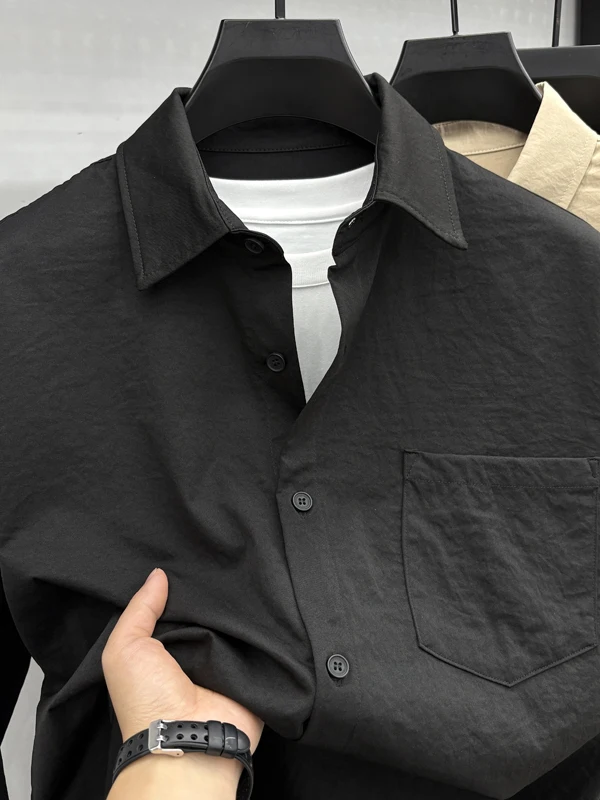 

Men's Long Sve irt Casual Pure Color Collar Busin Casual Polyester Fiber Breathable Comfortable Stand Fit Autumn N...