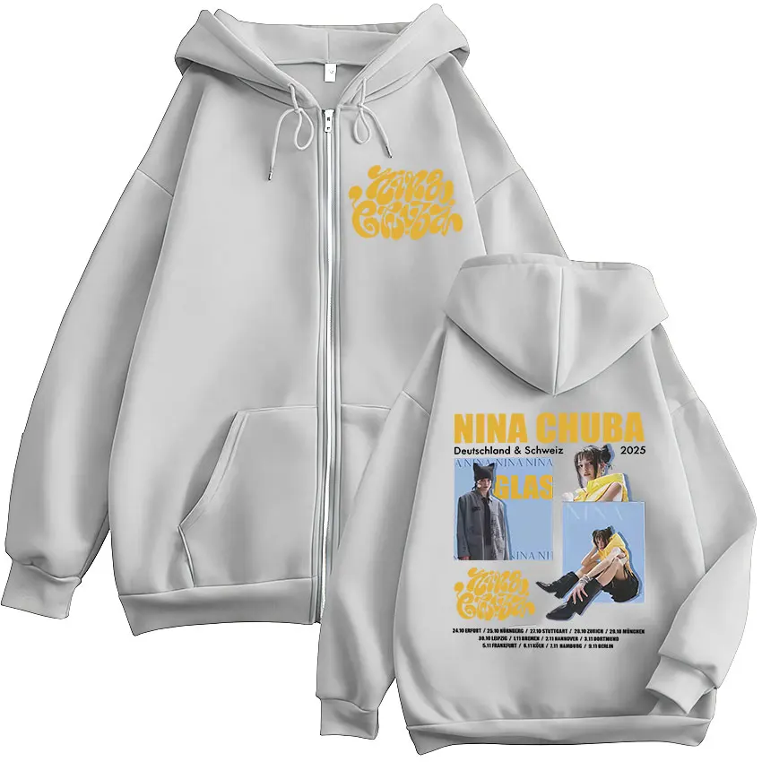 مغني الراب نينا تشوبا الساحة جولة 2025 قلنسوة بسحاب الرجال النساء خمر كم طويل المتضخم البلوز الهيب هوب الملابس معاطف مقنعين