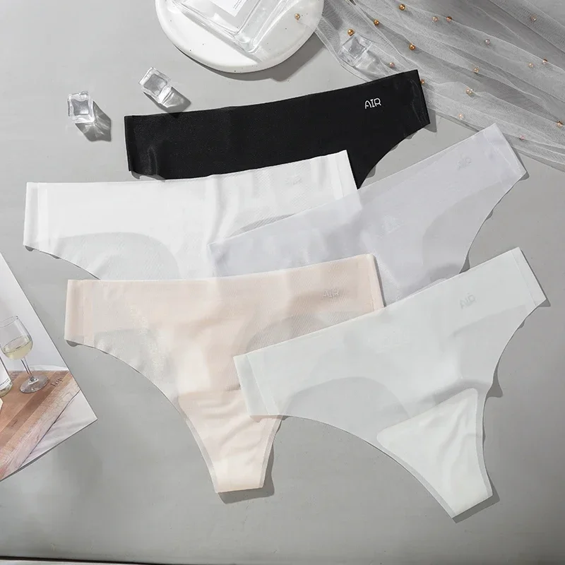 3Pcs M-XL Women's Summer Ultra-thin Transparent Thong Panties Sense Sexy Female Seamless Low-rise T-pants Quick Drying Underwear