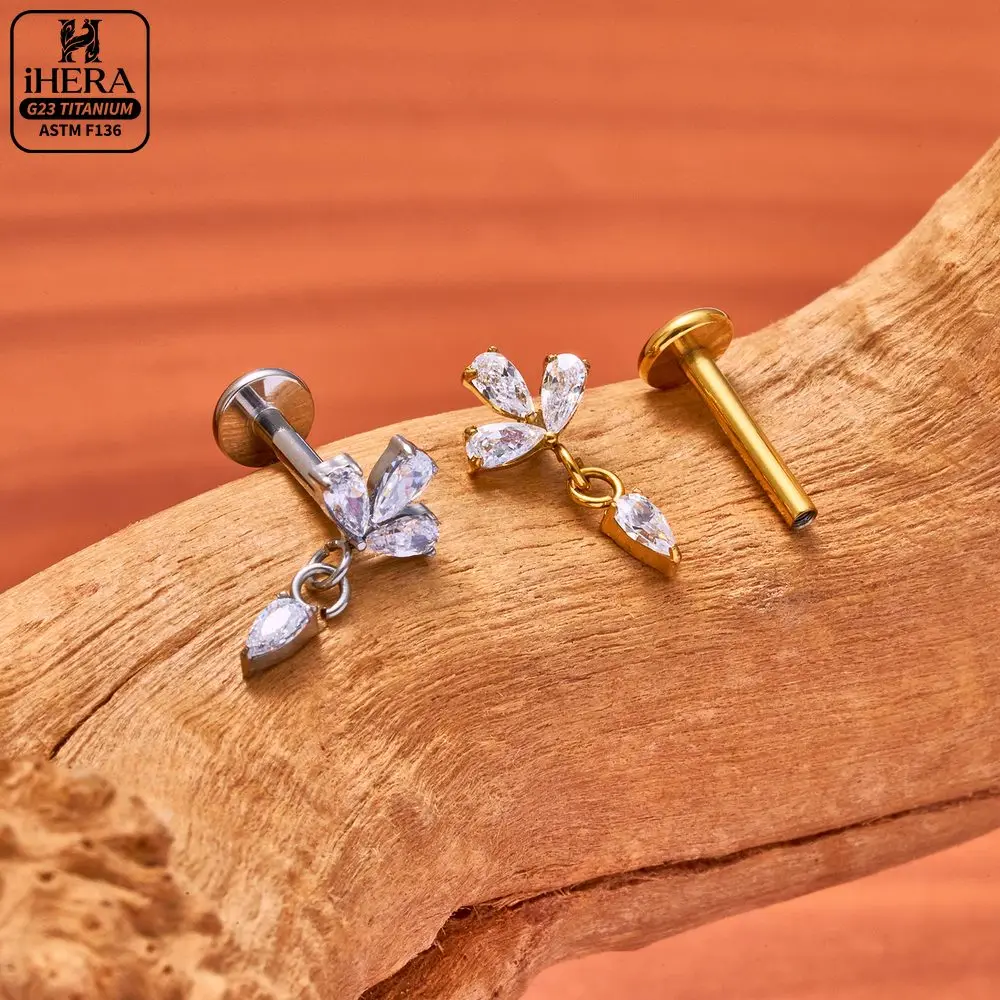 ASTM F136 Titan-Ohrstecker mit Marquise-Zirkonia, flacher Rückseite, glitzernder Kette, Baguette-Kreuz, Labret, Helix, Tragus, Conch, Ohrstecker-Schmuck – Detail 24