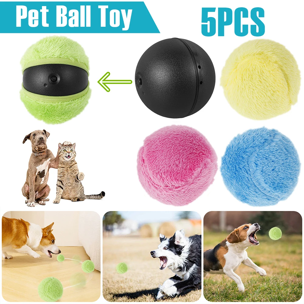 Pet Ball Toy Automatic Roller Ball with 4 Ball Cover Educational Moving Home Pet Supplies Interactive Soft Plush Puppy Cats Toys