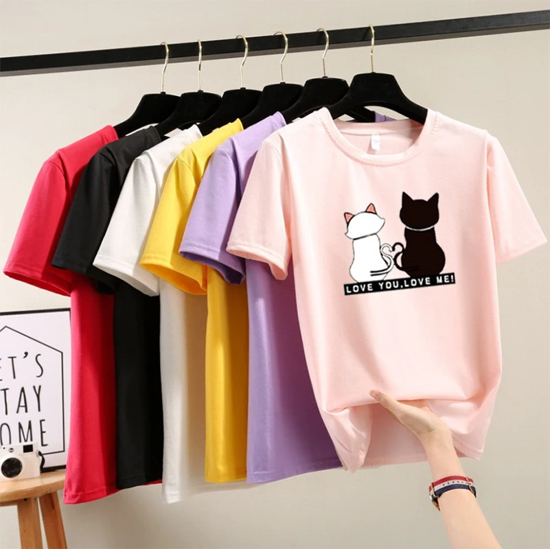 Women T shirt Cartoon Cat Animal Summer Top Ladies Tee Womens Top Female Print T Graphic T-shirt