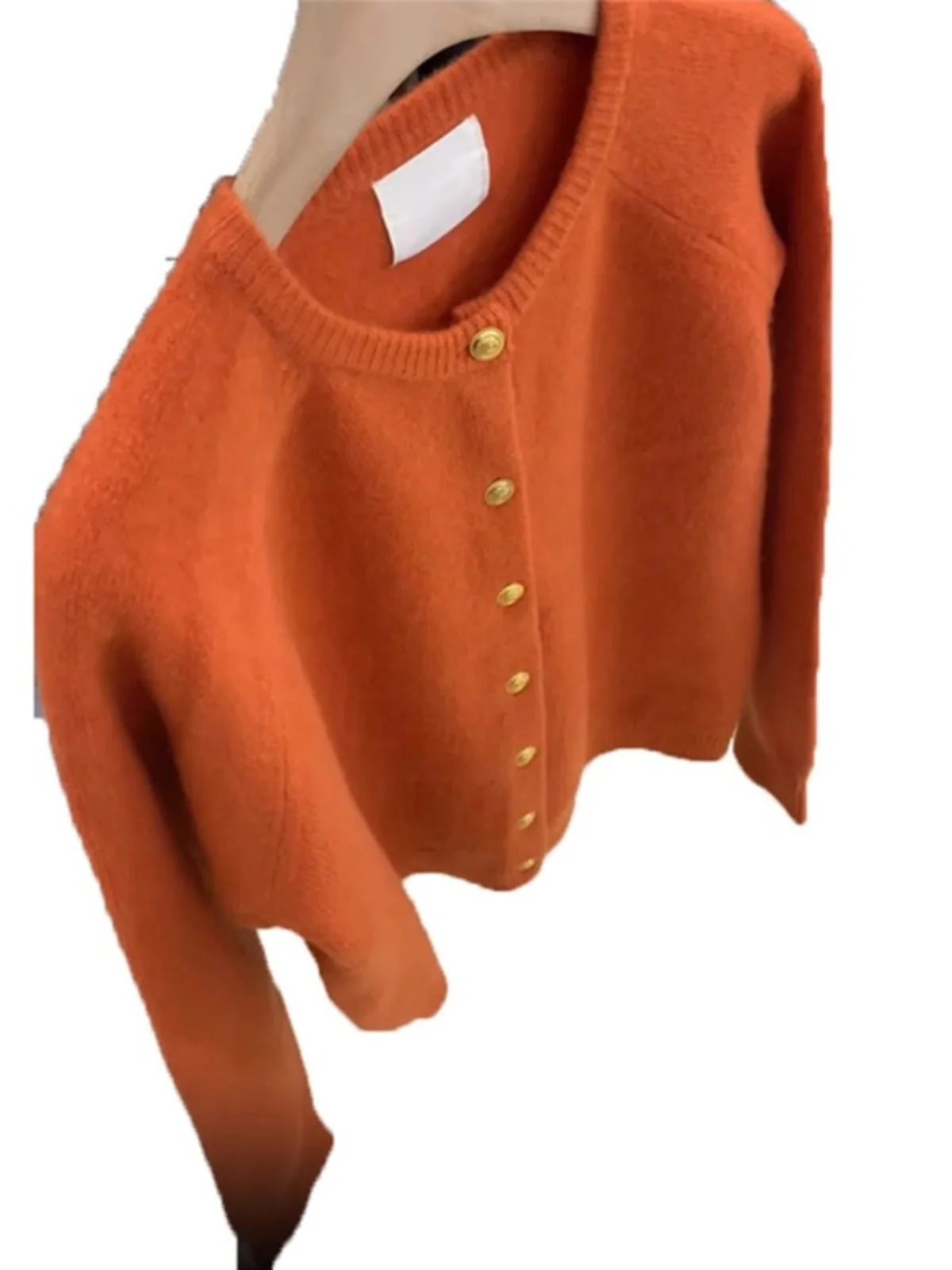 패셔너블한 오렌지 니트 오픈 가디건 여성 스웨터 라운드 넥 루즈핏 한국 스타일 가을 겨울 고급 아우터웨어
