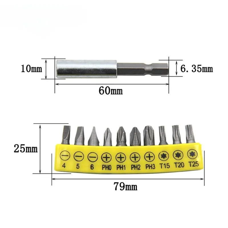 BIESUO 10 ชิ้นแถบยาง Cross ไขควงหัวบิต 60 มิลลิเมตร Conversion Extension Rod งานไม้ชุดเครื่องมือ