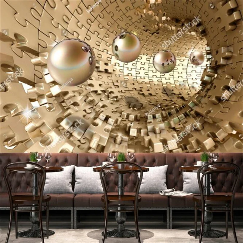 Golden Geometric Rotating Hole 3D Stereo Mural Wallpaper Modern Indoor Background Wall Decor Papel De Parede 3d Wallpapers