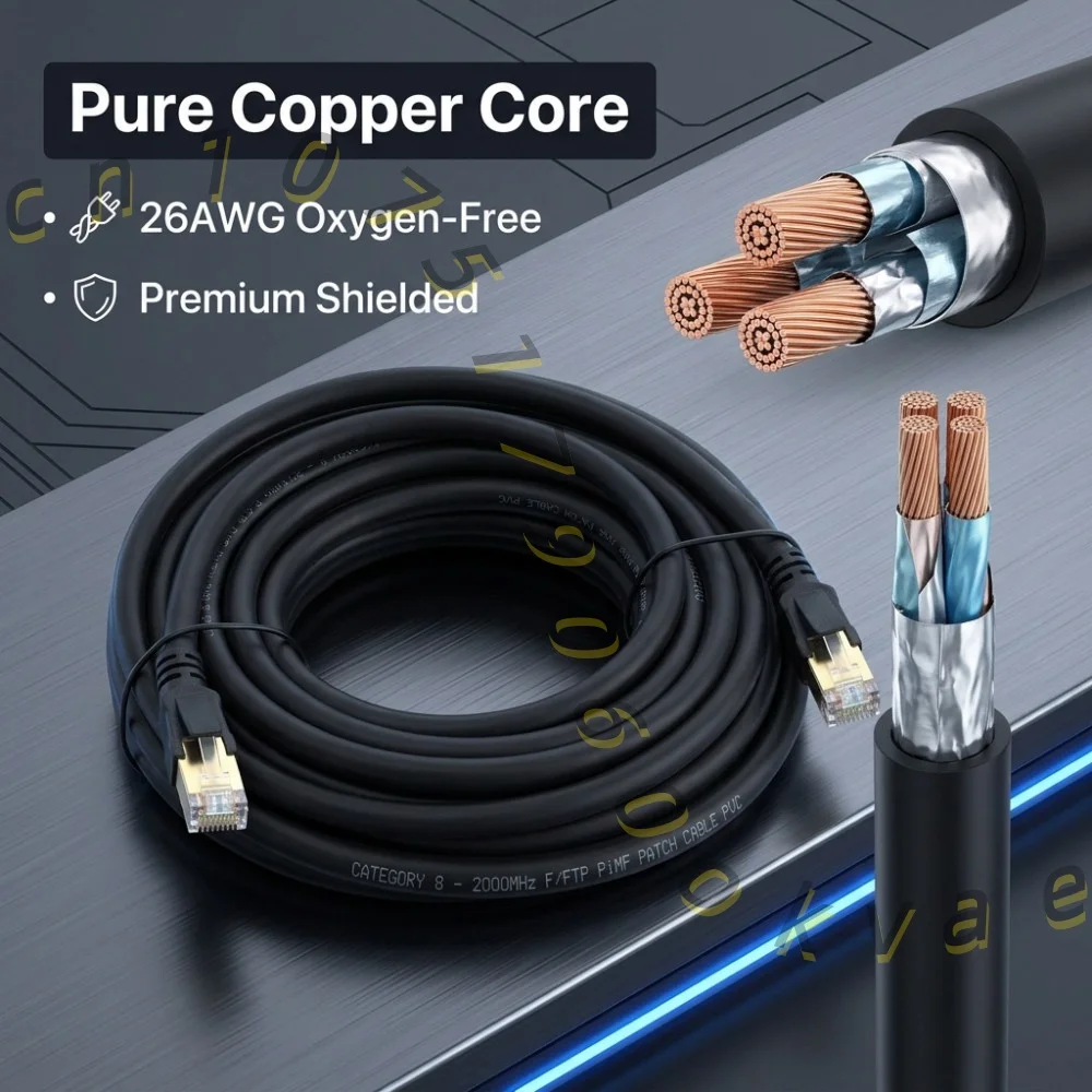 Cat8 Ethernet Cable Round SFTP 26AWG Oxygen-Free Copper 40Gbps 2000MHz High Speed Internet Cord for Gaming and Office