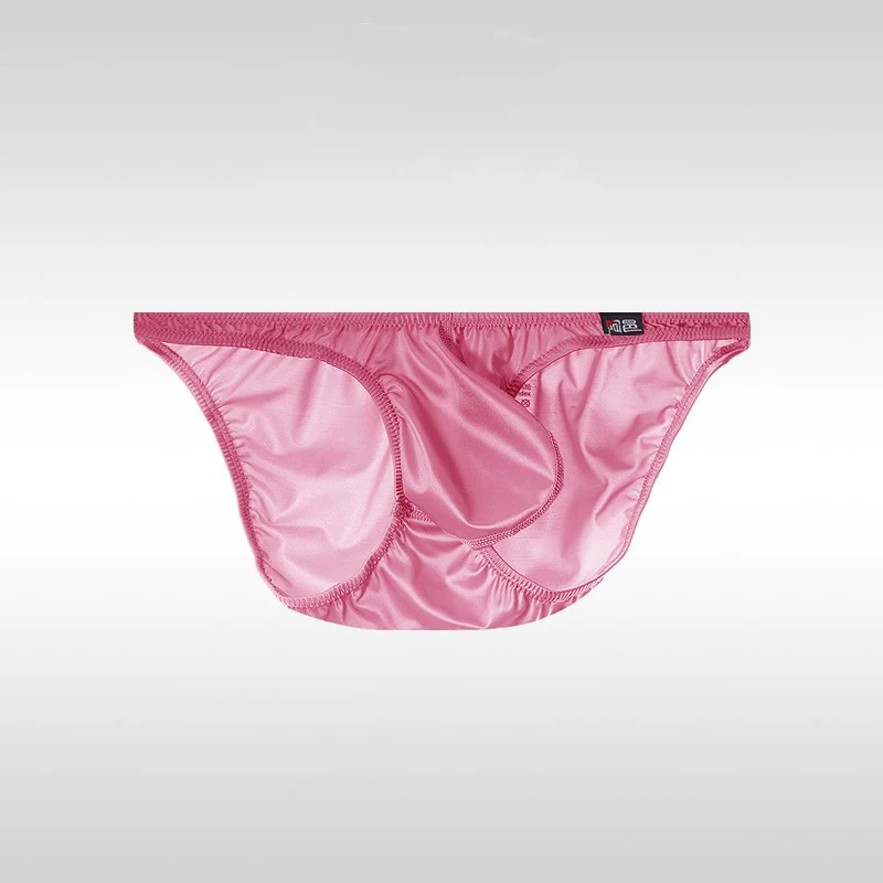 2PCS Japanese men's underwear ice silk low waist sexy triangle pants U convex three-dimensional silky tight