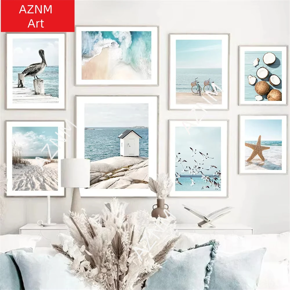 1pc Ocean Beach Posters Seagull Starfish Canvas Painting Coconut Wall Art Print Sea Poster Wall Pictures Living Room Decor