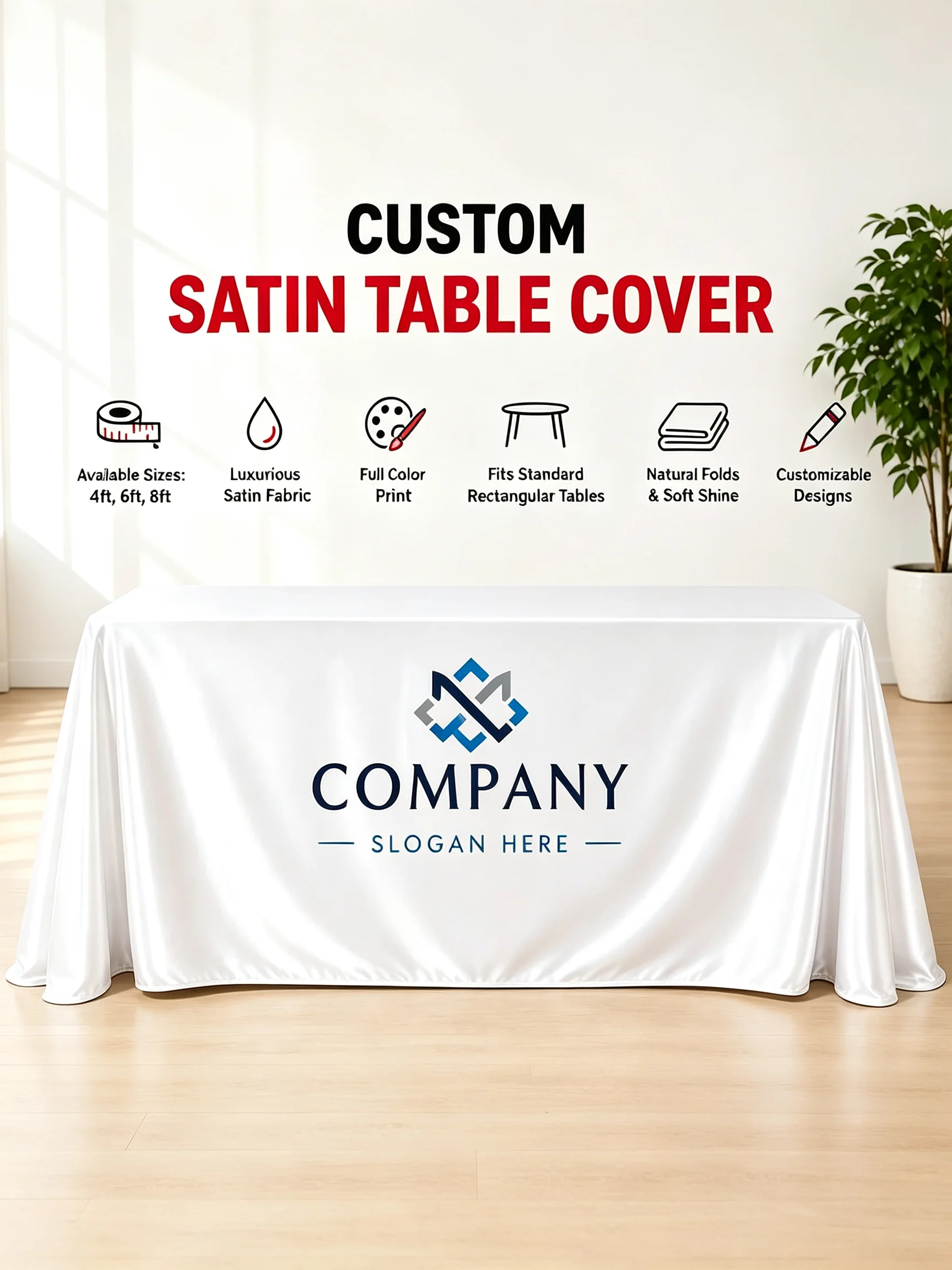 1pc Custom Elegant Satin Tablecloth with Design Rectangular Tablecover Suitable for Birthday Wedding, Party, Banquet, Occasions