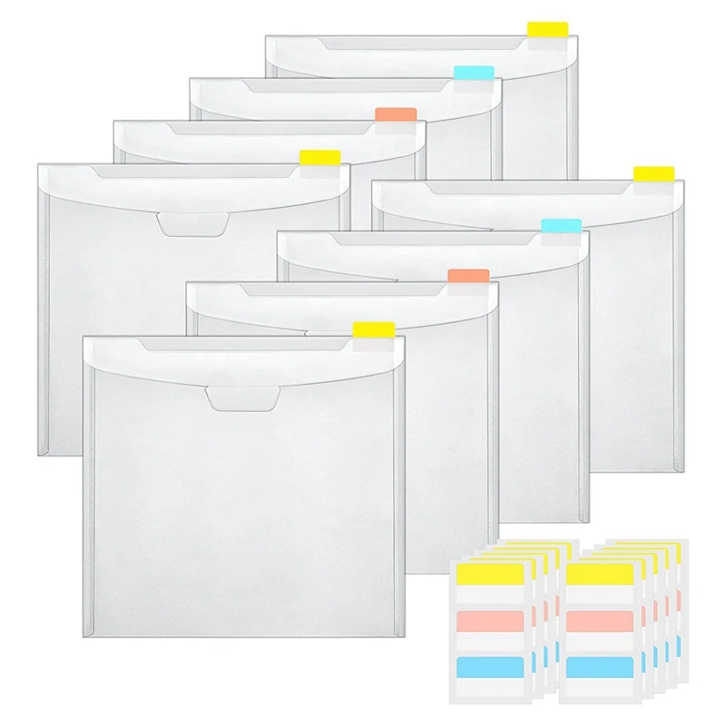 

Horizontal Transparent File Bag PP Snap Bag Mini Stationery Storage A5 Information Bag File Bag With Label (8 Pieces)