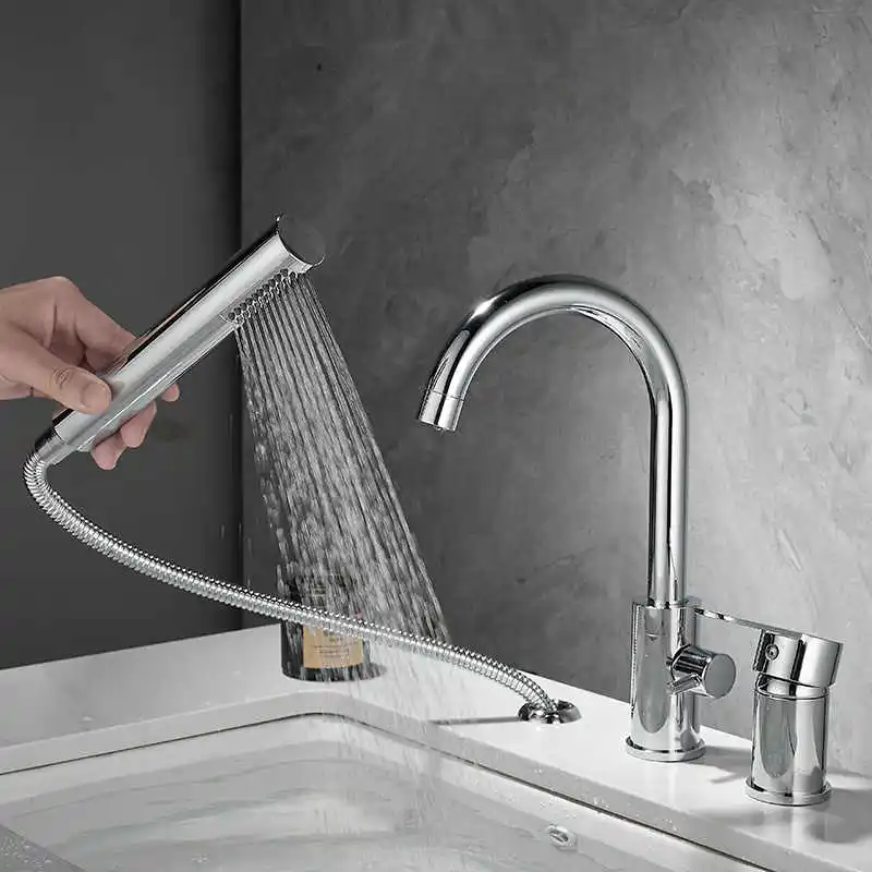 Bathroom Bathtub Shower Faucet with Swivel Tub Spout and Handhold Shower Brass Wall Mounted Hot Cold Water Mixer Bath Tap