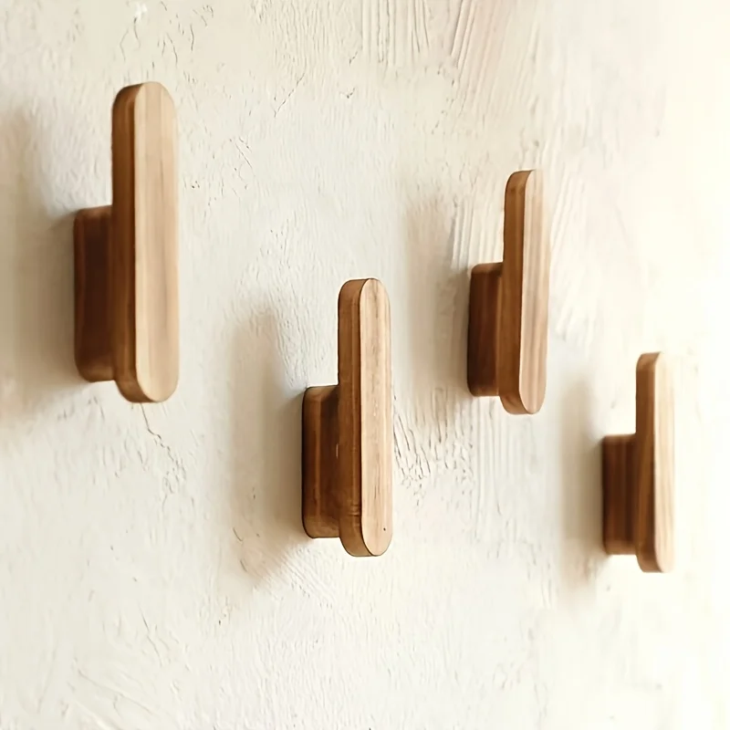 Walnut Tone Smooth Polished Wood Wall Hanger, Simple Modern Solid Wood Single Hook, Multi-Purpose Wall Mount Storage Hook Bulk Supply