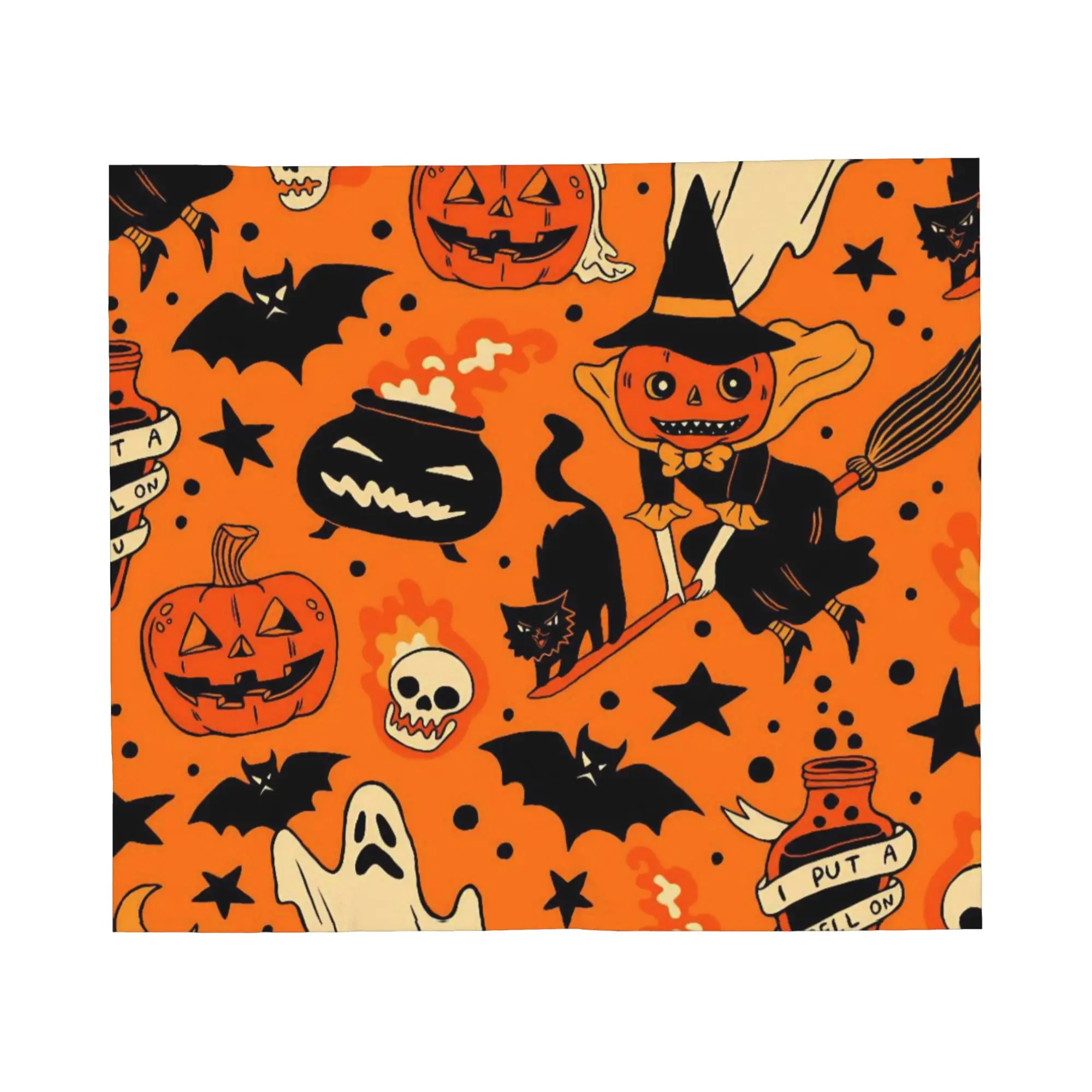 Happy Halloween Cartoon Blanket Cover Cats Pumpkins Bats Fleece Throw Blanket Home Couch Personalised Soft Warm Bedspreads