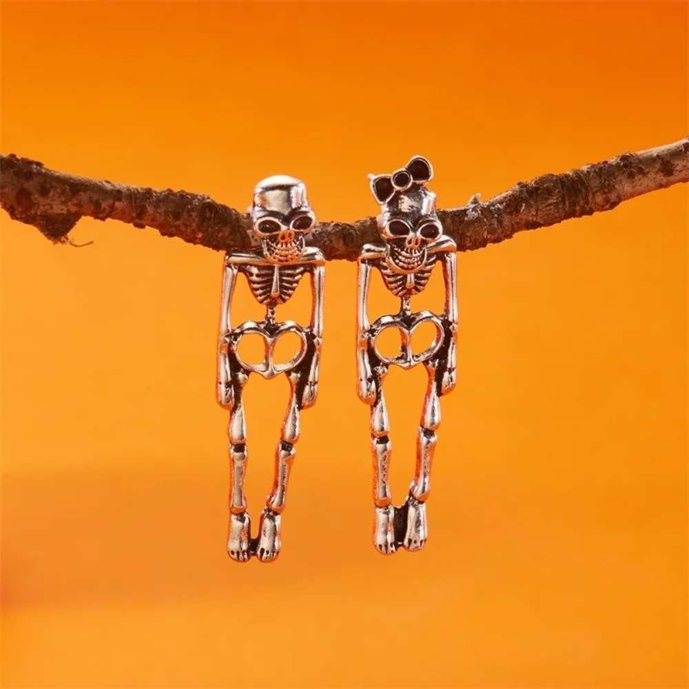 Fashion Hip Hop Skeleton Earrings Skull Alloy Halloween Drop Earrings White Ghost Hollow Imitation Human Bone Earrings Gift