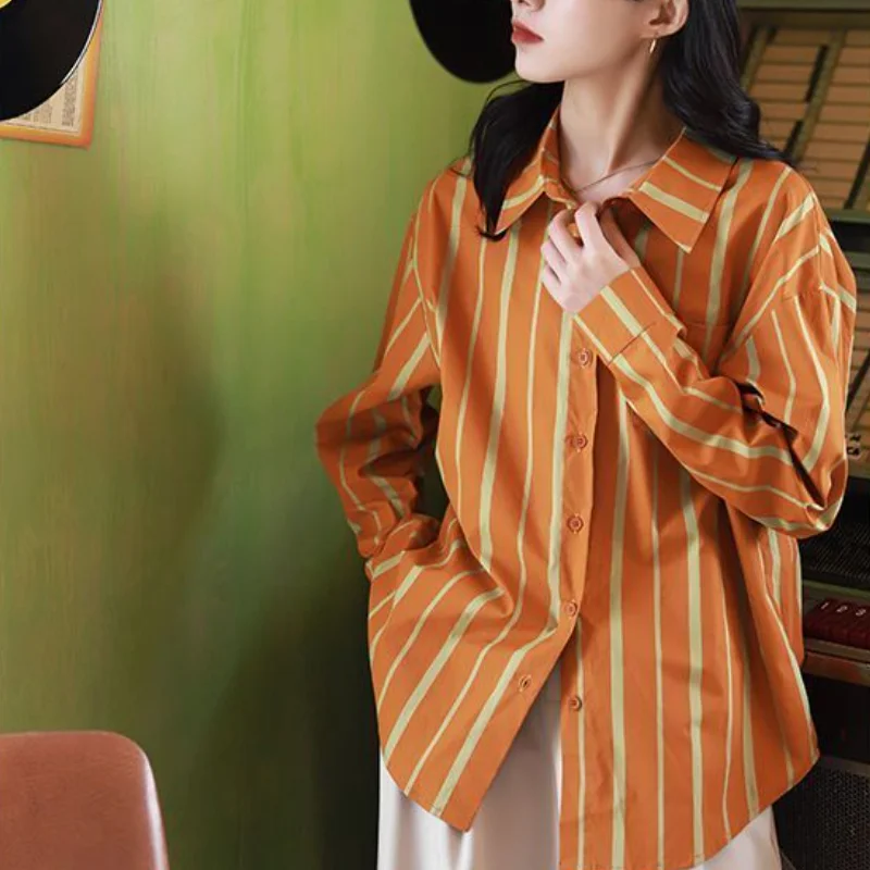 Shirt Women Striped Vintage 17 Colors Minimalist All-match Fashion Casual Comfortable Korean Style Female Officewear Spring New