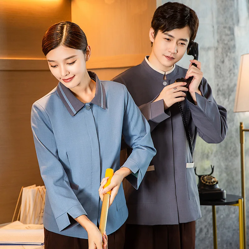 Hotel Lapel Cleaning Aunt Work Uniform Long Sleeve Women Hotel Room Property Community Housekeeping Cleaner Autumn Winter