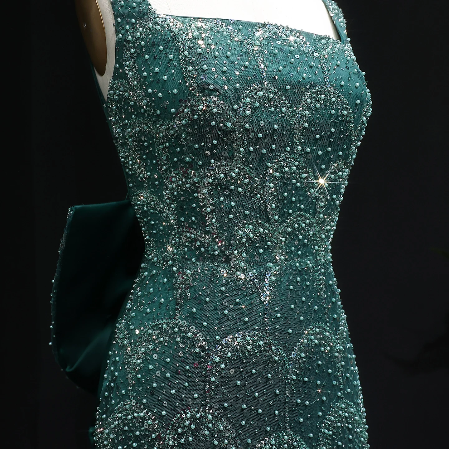 Sharon Said Luxuriöses Smaragdgrünes Meerjungfrauenkleid mit Schleife und Paillettenverzierung für Damen, Hochzeit, Party, Ballkleid SS648 Maßanfertigung – Detail 13