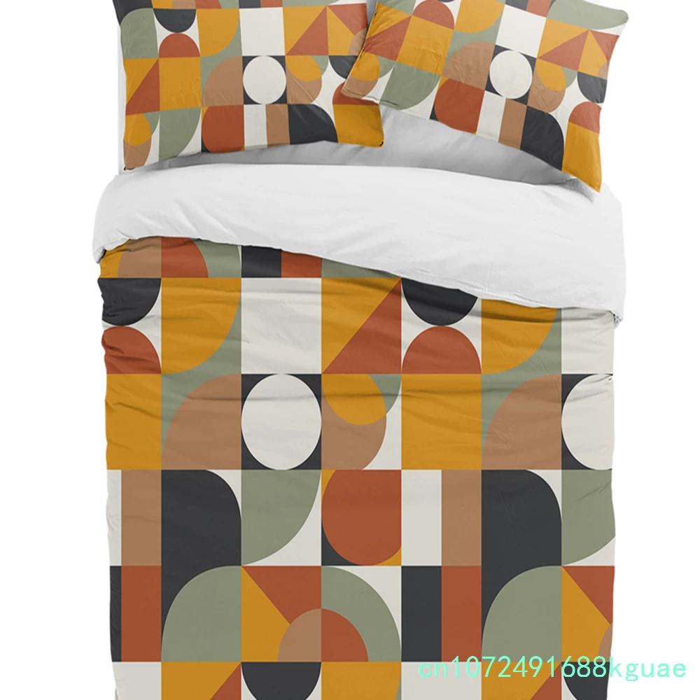 Nordic Retro Medieval Geometric Abstract Color 3pcs Bedding Set For Double Bed Home Textile Duvet Cover Quilt Cover Pillowcase 2