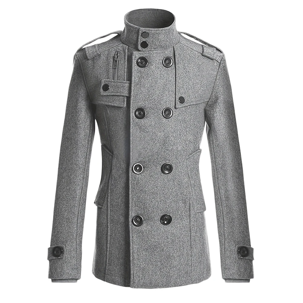Men\'s Faux Woolen Coat with Double Breasted Closure Long Sleeves and Turn Down Collar Cardigan Suitable for Cooler Weather