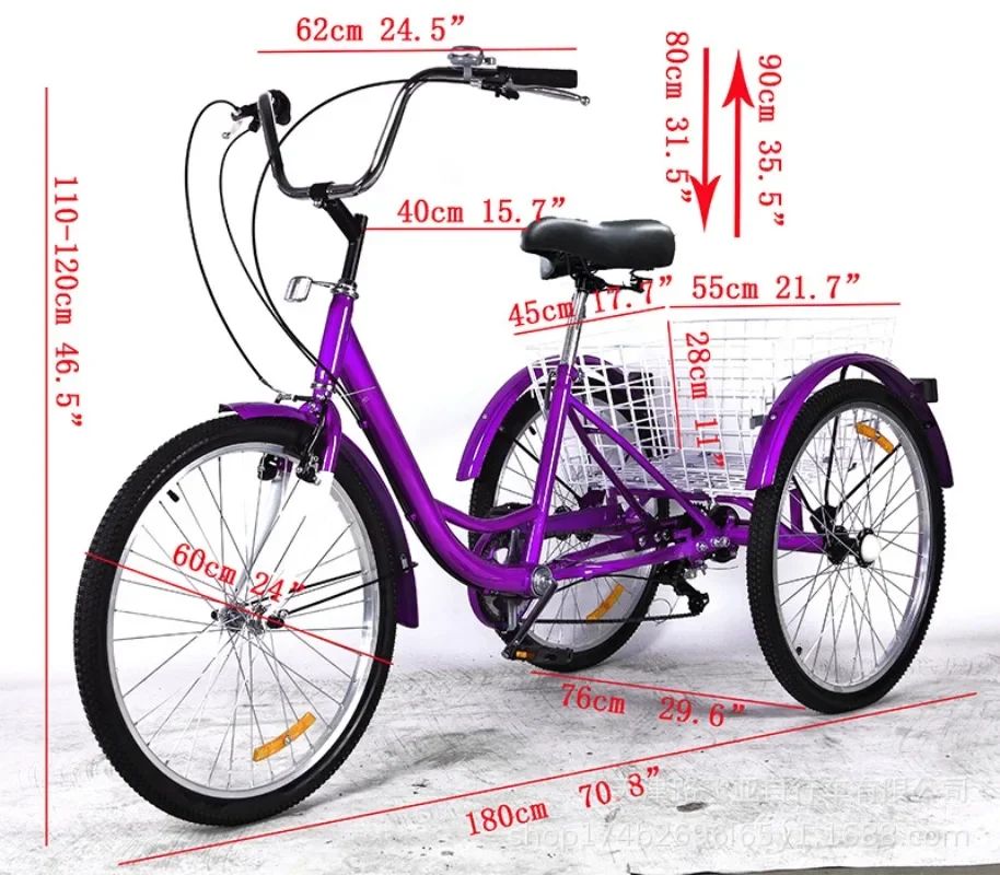 Vélo à trois roues avec panier de rangement, tricycle à pédales britannique, vélo à trois roues avant et arrière, 24 pouces