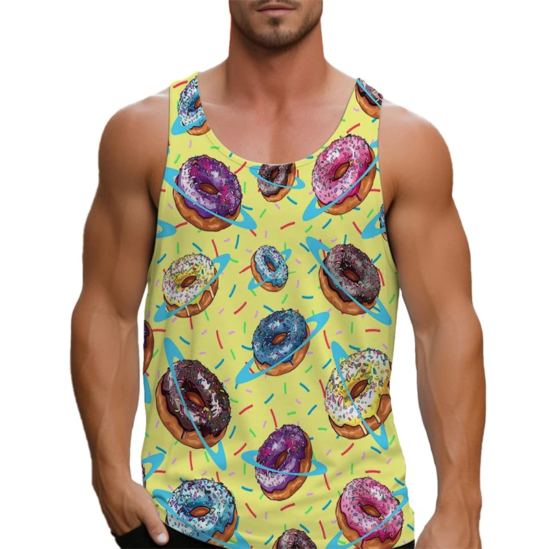 Cat Donut Hamburger 3d Print Tank Tops Funny Pizza Graphs Tee Y2k Shirt Boy Hawaii Beach men's