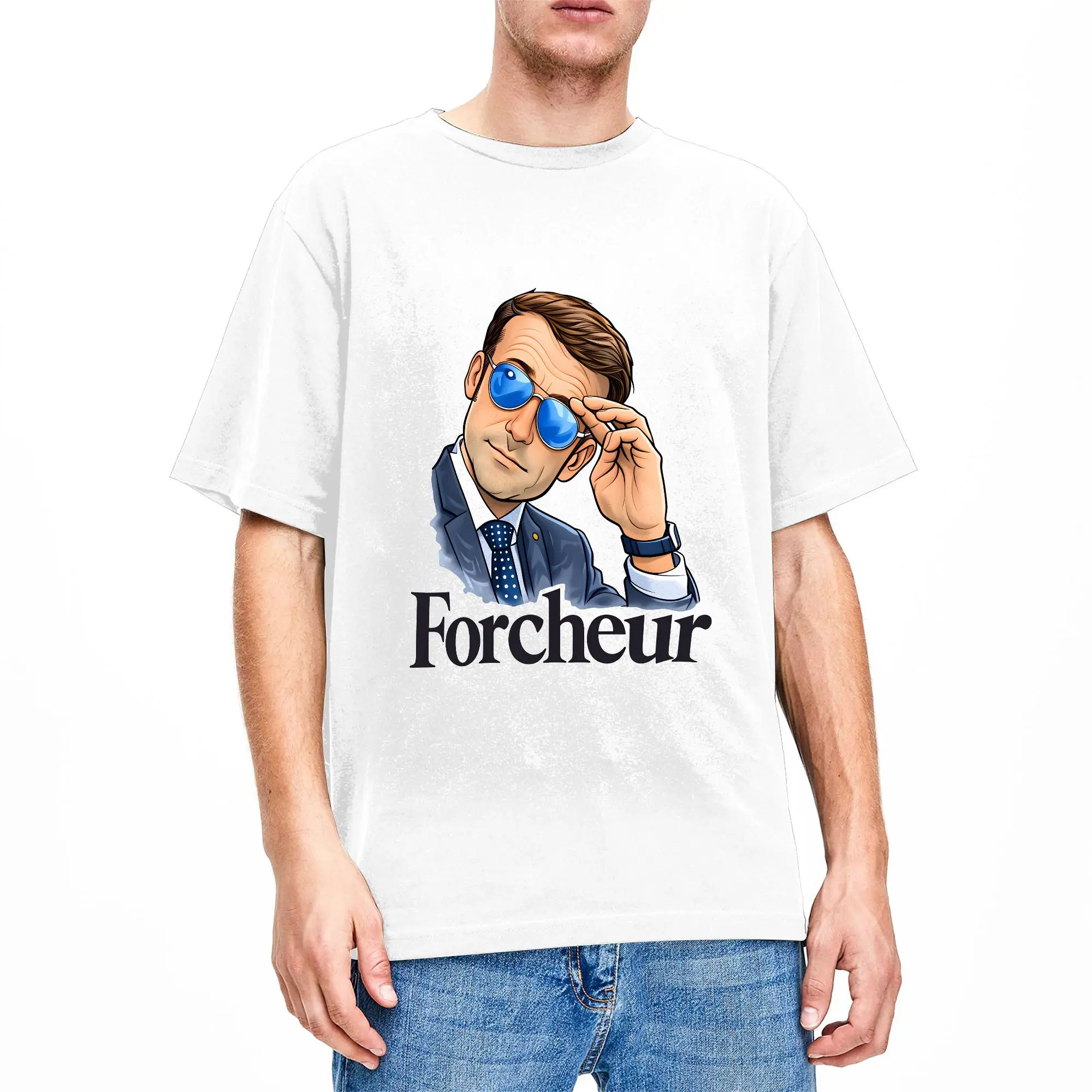For Sure Emmanuel Macron Glasses Cotton T Shirt For Men Beach  Classic T-Shirts Trendy Cool Tees Big Size Casual Clothes