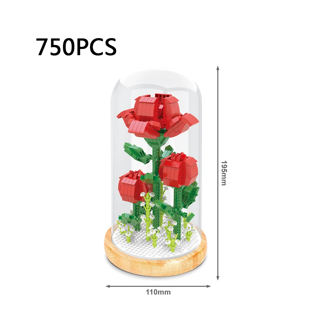 

Idea Micro Diamond Block Romantic Rose MOC Building Brick Model Display Stand Assemble Toy With Light For Gilrs Gifts Nanobricks