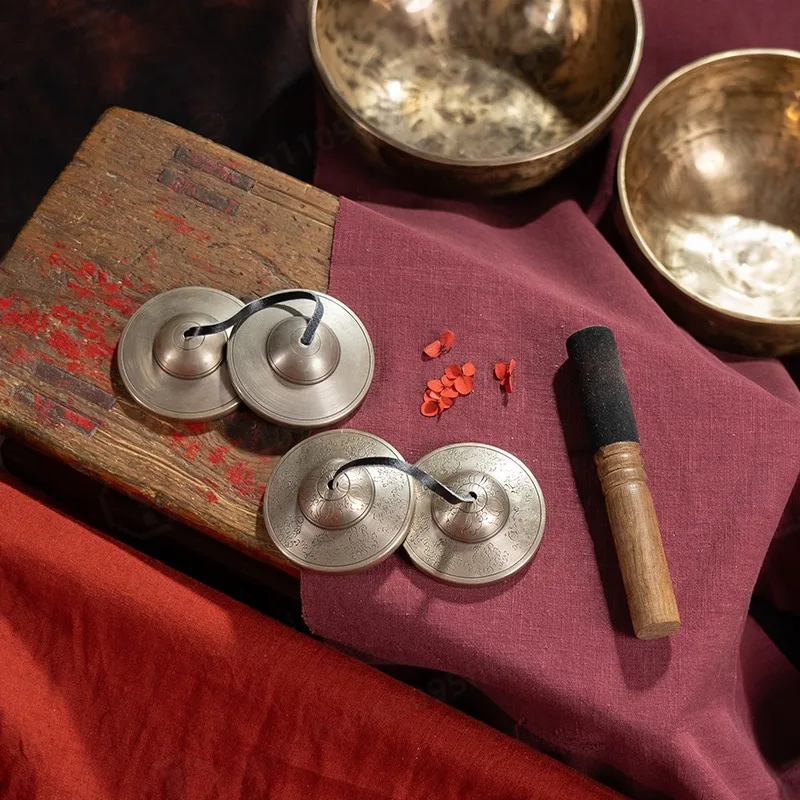 Handmade Bronze Tingsha Bell Yinqing Chime Tibetan Percussion for Meditation Yoga Sound Relax Tool