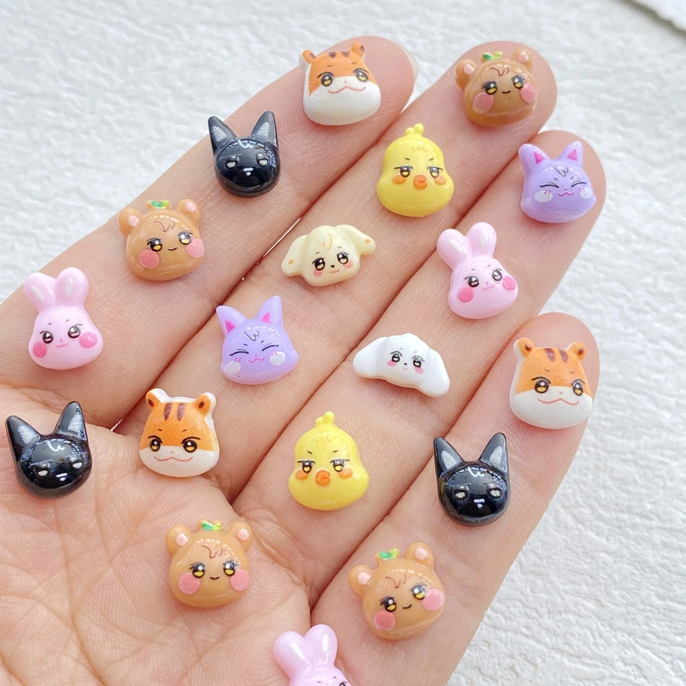 50 pçs resina misturada dos desenhos animados mini gatos, coelhos, filhotes e ursos arte do prego parte traseira plana strass scrapbook diy jóias artesanato