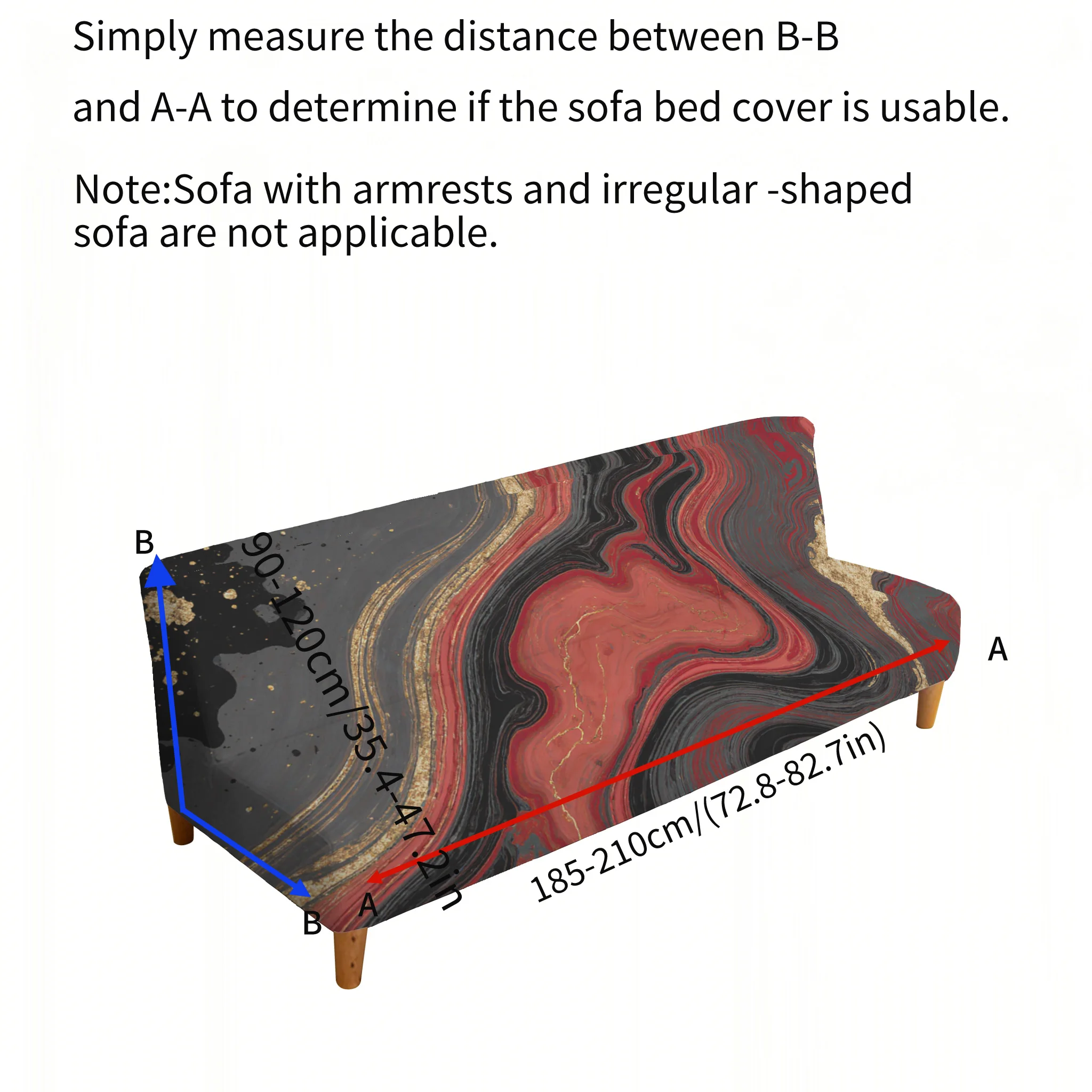 Red and black fluid printing elastic sofa bed cover, living room sofa bed cover, dustproof machine washable sofa bed cover