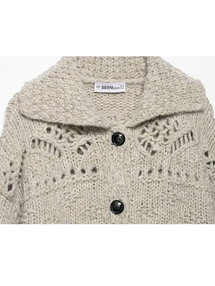 

HH Women Spring and Autumn New Thick Needle Hollow Knitted Cardigan Breathable Slim Fit Versatile Casual Short Tops