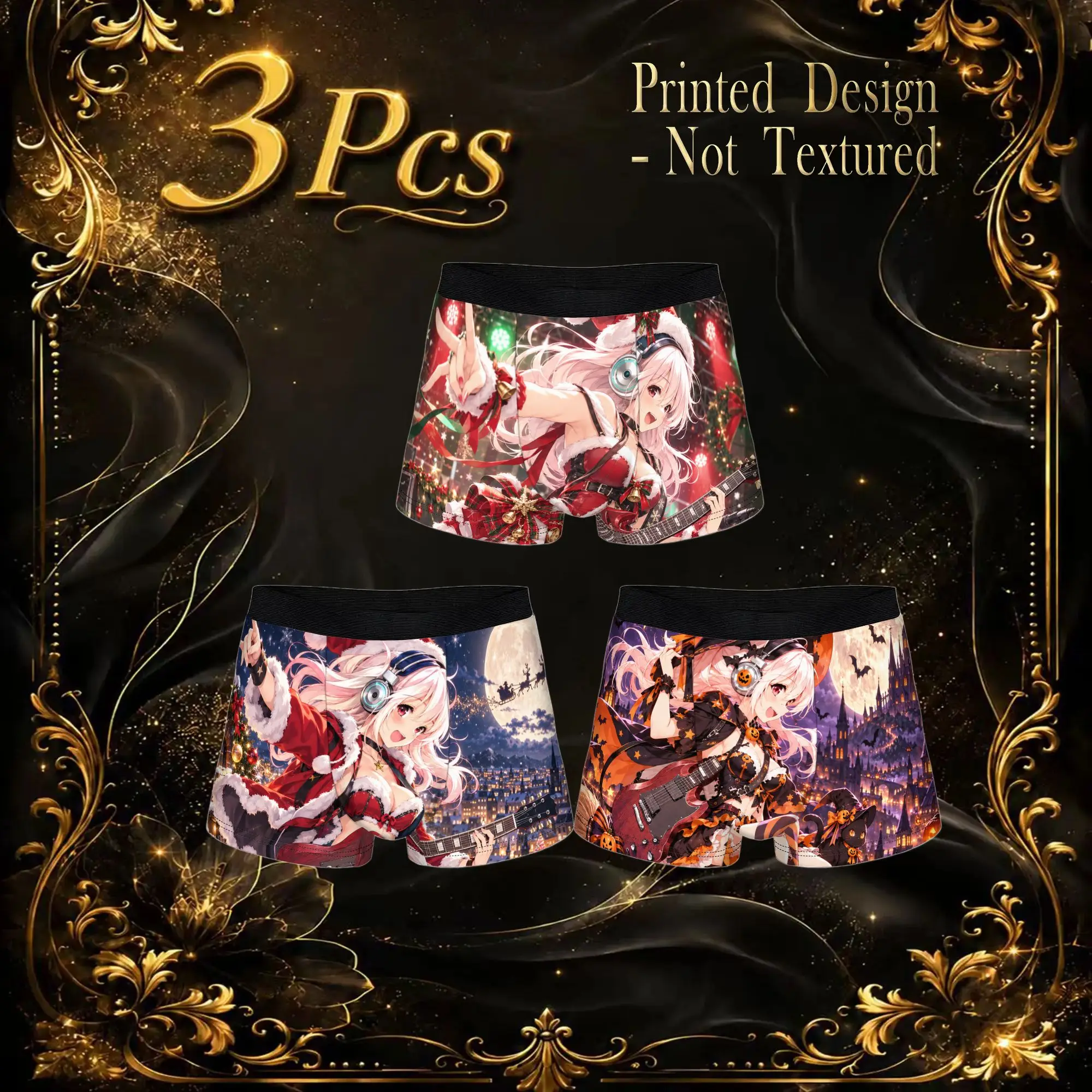 3Pcs  boxers Christmas Style Super Sonico Underpants Breathbale Panties Men's Underwear Comfortable Shorts Boxer Briefs