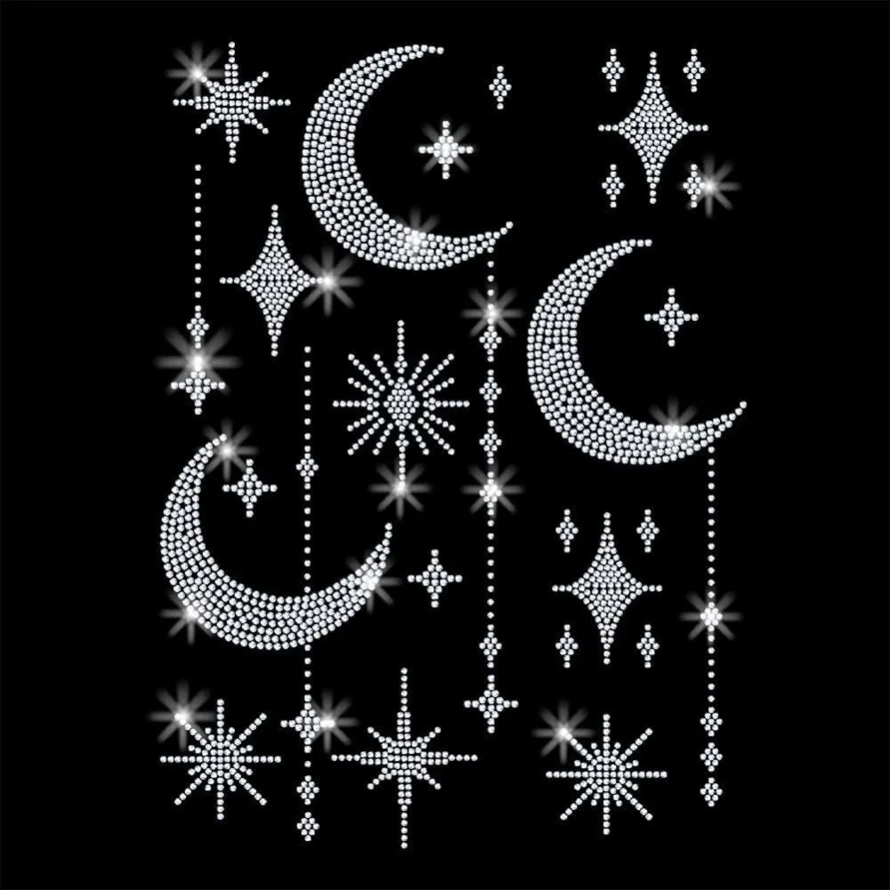 1 Pcs Moon Chain Iron on Rhinestones Transfer Bling Clothing Repair Applique Heat Transfer Decal Heat Transfer Patch for T-Shirt