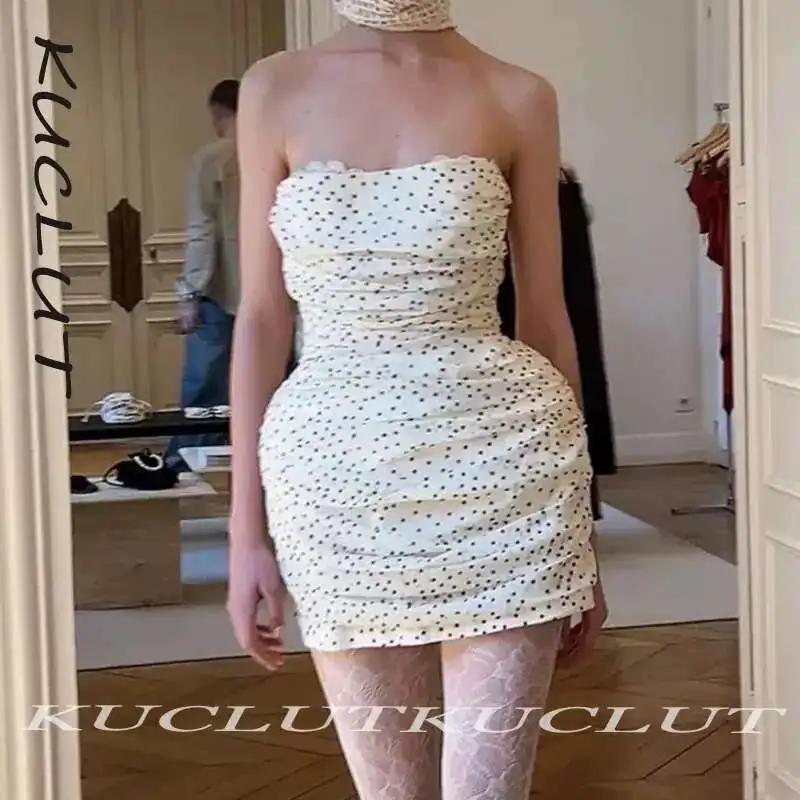 فساتين KUCLUT 2025 عصرية بدون حمالات مُزينة بالزهور للنساء فستان من الدانتيل مقسم للحفلات المسائية ملفوف على الورك فستان نسائي عصري K320 #2