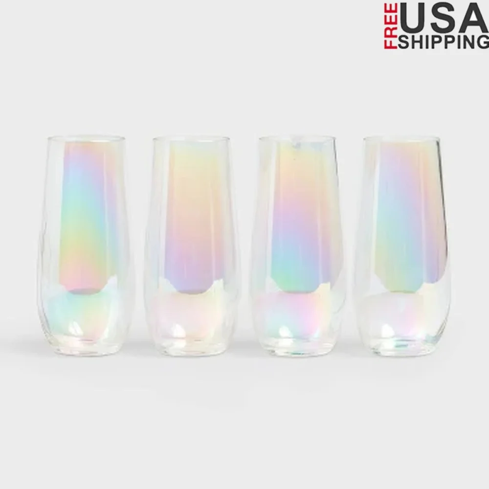 

4 Pack 11oz Stemless Champagne Glasses Iridescent Finish Elegant Sparkling Wine Tumblers BPA Free Casual Formal Occasions