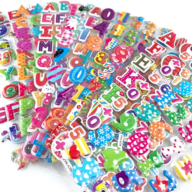 12 Sheets Cartoon Number Letter Stickers for Kids 3D Foam Sticker Scrapbooking Boys Girls Educational Toy Gift