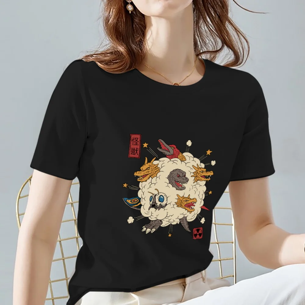 

T Shirt Summer Harajuku Tops Women Style O-neck 2022 Black Tee Streetwear Casual Short Sleeve Japan Patter