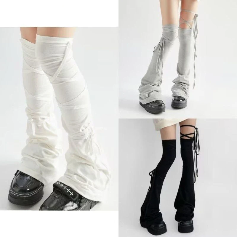 Solid Color Knee High Socks Leg Stockings Black White Gothic Lolita Over Knee High Sock Leg Warmer Over The Horn Shaped Cuffs