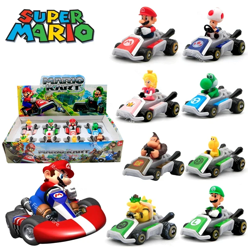 8pcs Super Mario Bros Car Toy Model Anime Sliding Racing Car Action Figure Cartoon Children Karting Ollecting Toy Ornaments Gift